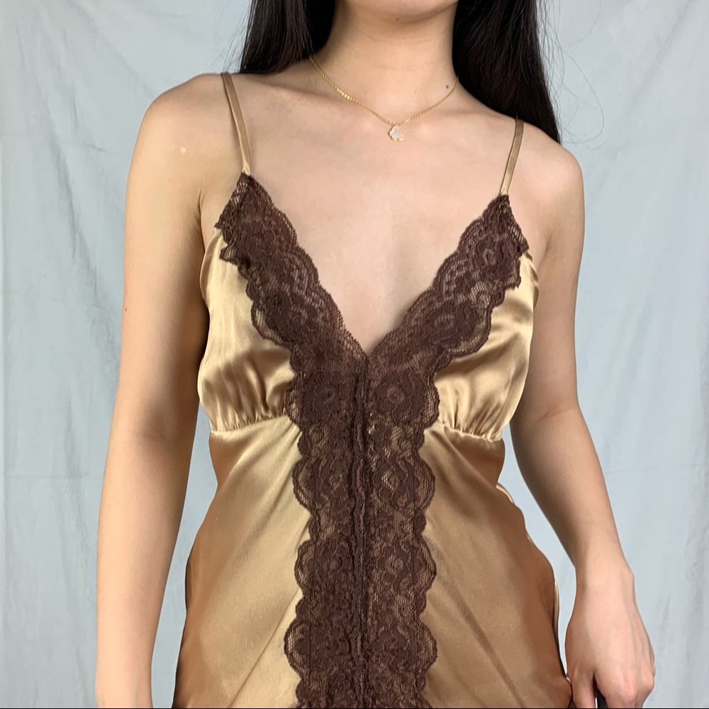 costa blanca small gold brown lace trim slip dress - Picture 5 of 14